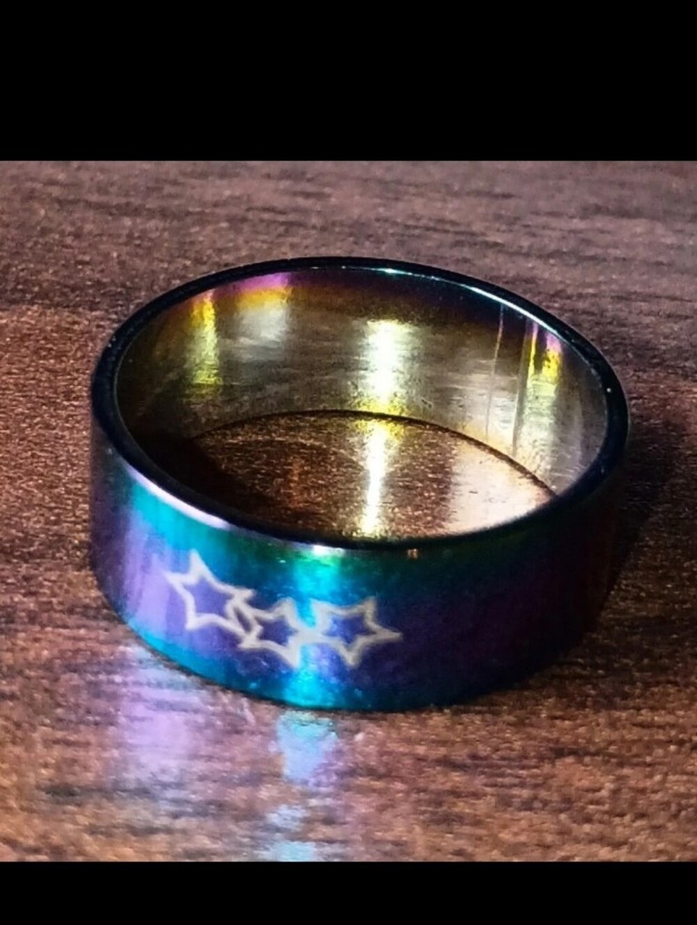 Iridescent Steel Ring with Star Accent - Blue/Green Purple